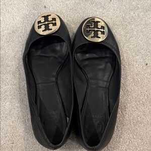 Tory Burch Black Flats with Gold Logo